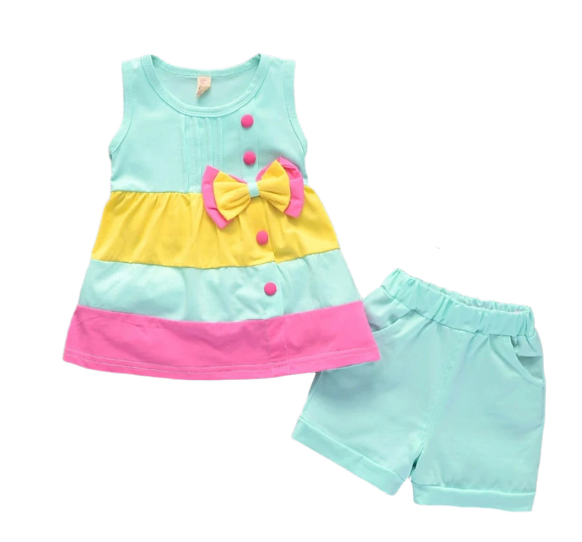 Mint Green Striped Short Outfit, kids, girls, toddler