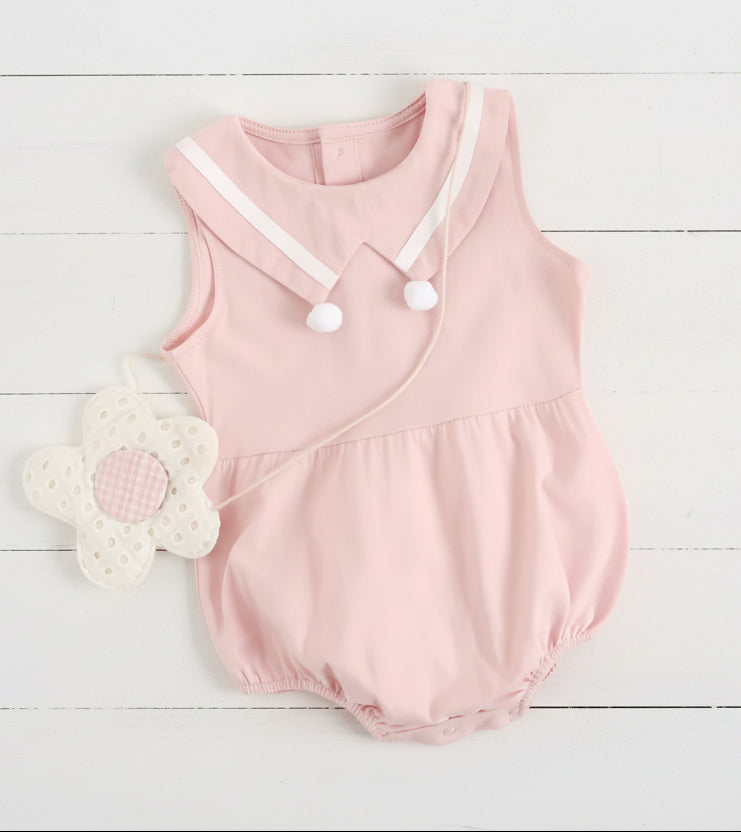 Pink Nautical Romper, Sailor Collar, Infant, baby, girl