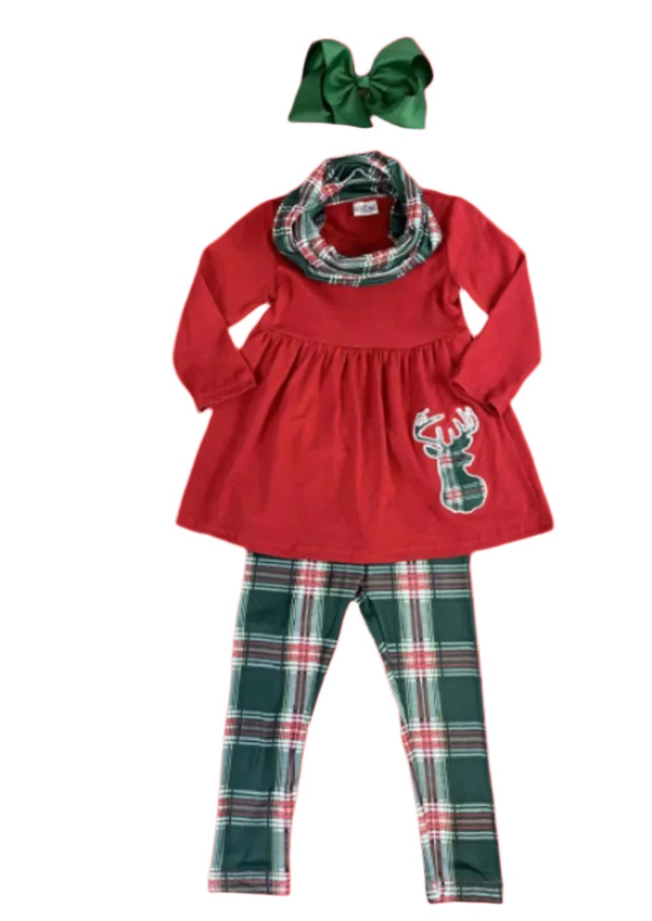 Red & Green Tartan Plaid 3 Piece Outfit, girls, kids, holiday
