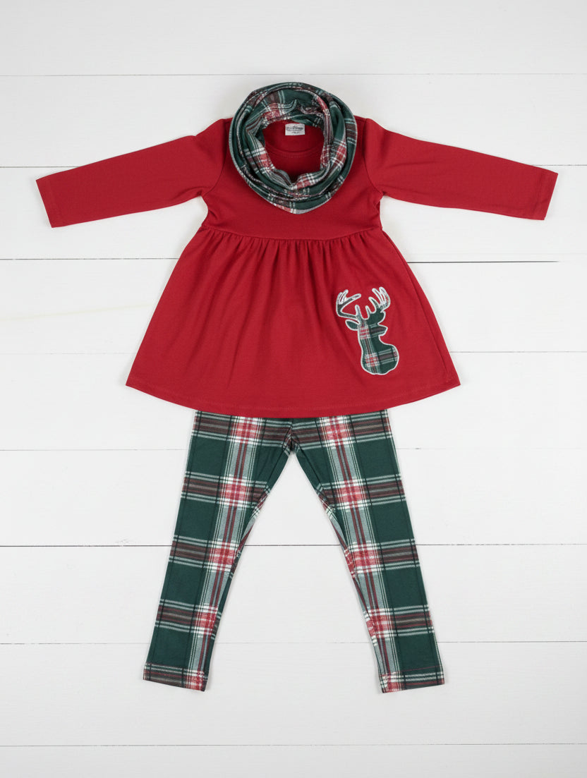 Red & Green Tartan Plaid 3 Piece Outfit, girls, kids, holiday / SALE