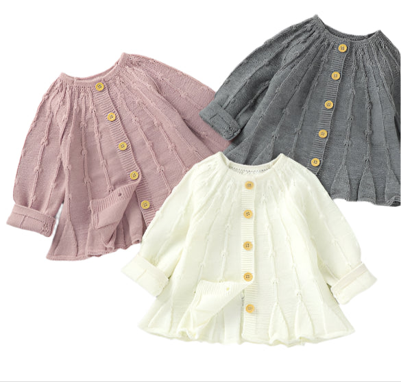 Knit Cardigan Sweater, girl, 3 Colors, Pink, Gray, Cream, infant, toddler, baby