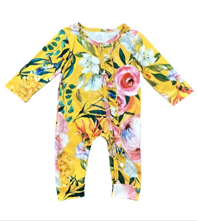 Yellow Ruffle Romper w/Pink & White Roses, Toddler, Infant
