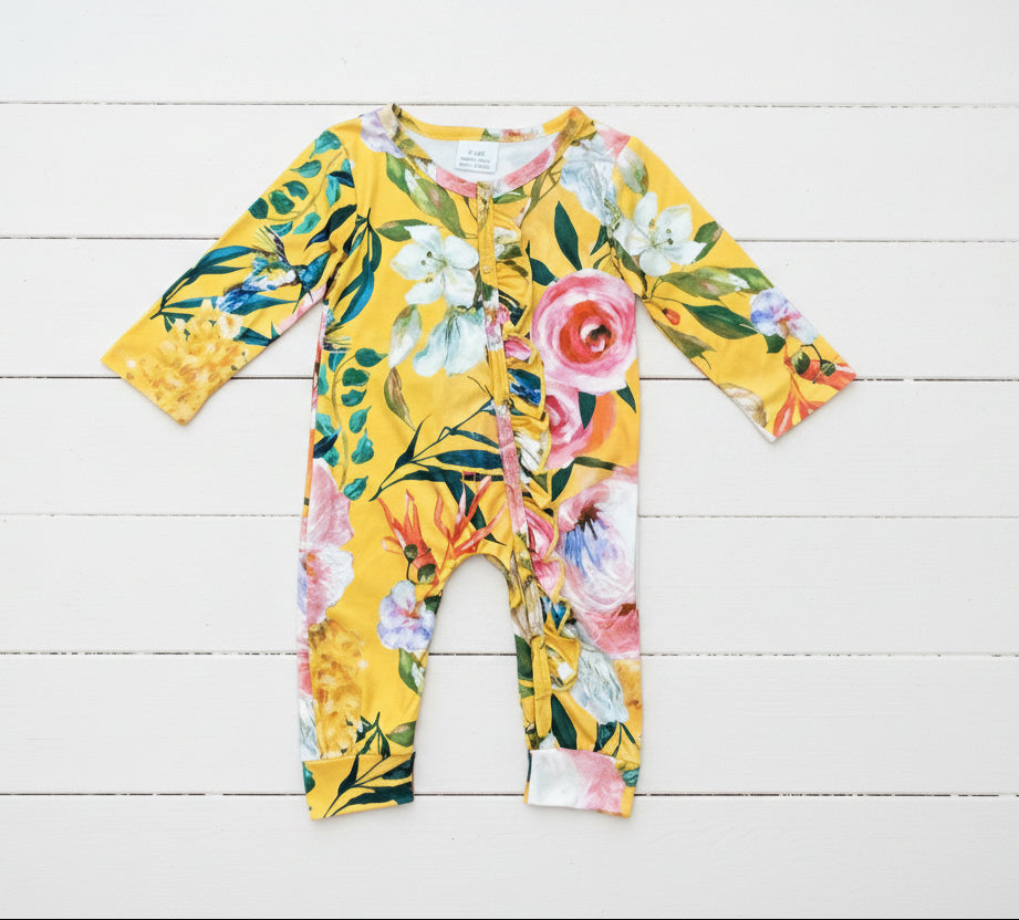 Yellow Ruffle Romper w/Pink & White Roses, Toddler, Infant