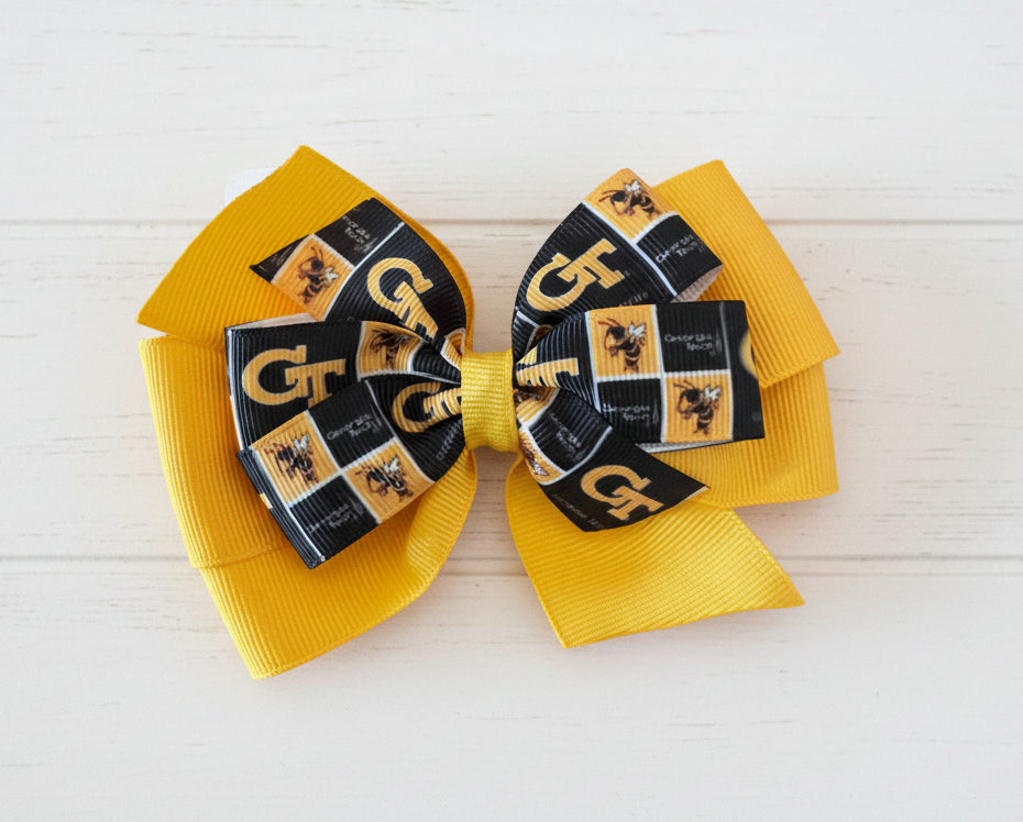 Collegiate Double Hair Bow, University, Georgia Tech