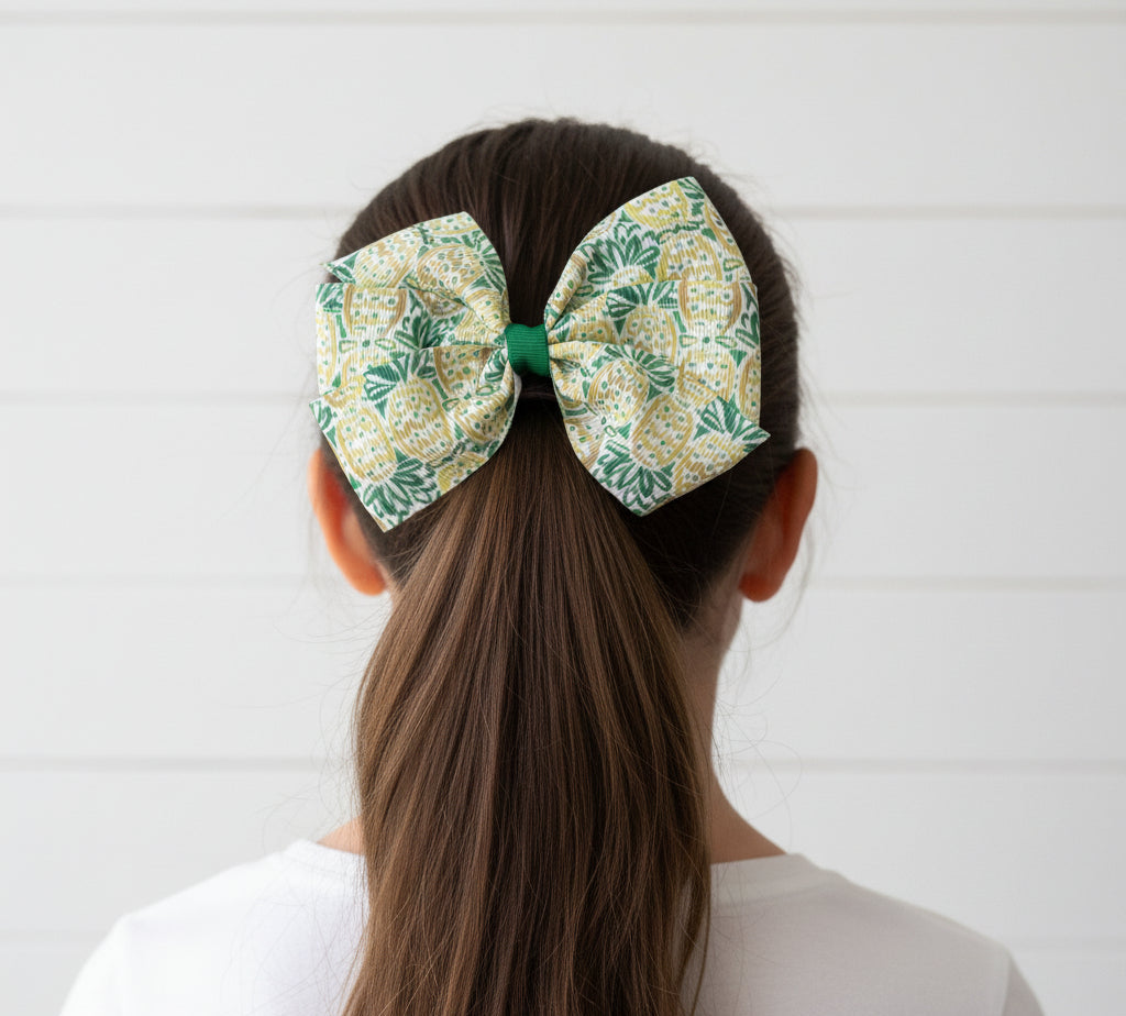 Golden Pineapple Hair Bow, tropical, girl, kids, clip