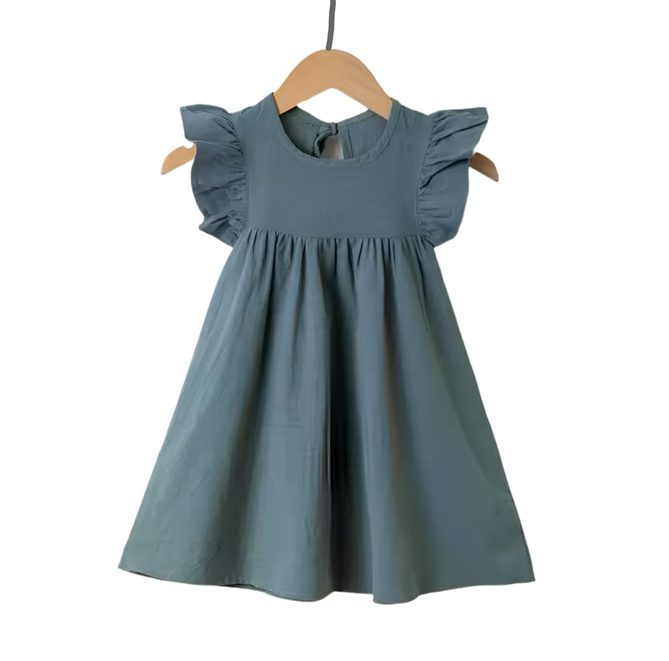Teal Blue Cotton Flutter Sleeve Dress, girl, kids, Back to School, party