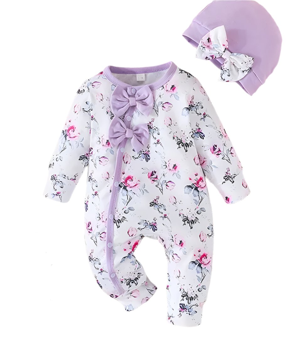 Purple Flower Romper w/Bows & Hat, Baby, Infant