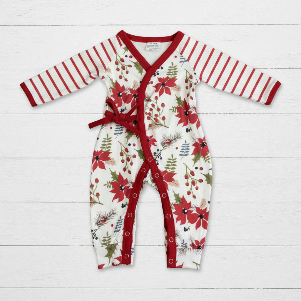 Poinsettia Milk Silk Romper, Baby, girl, infant, Winter, holiday / SALE