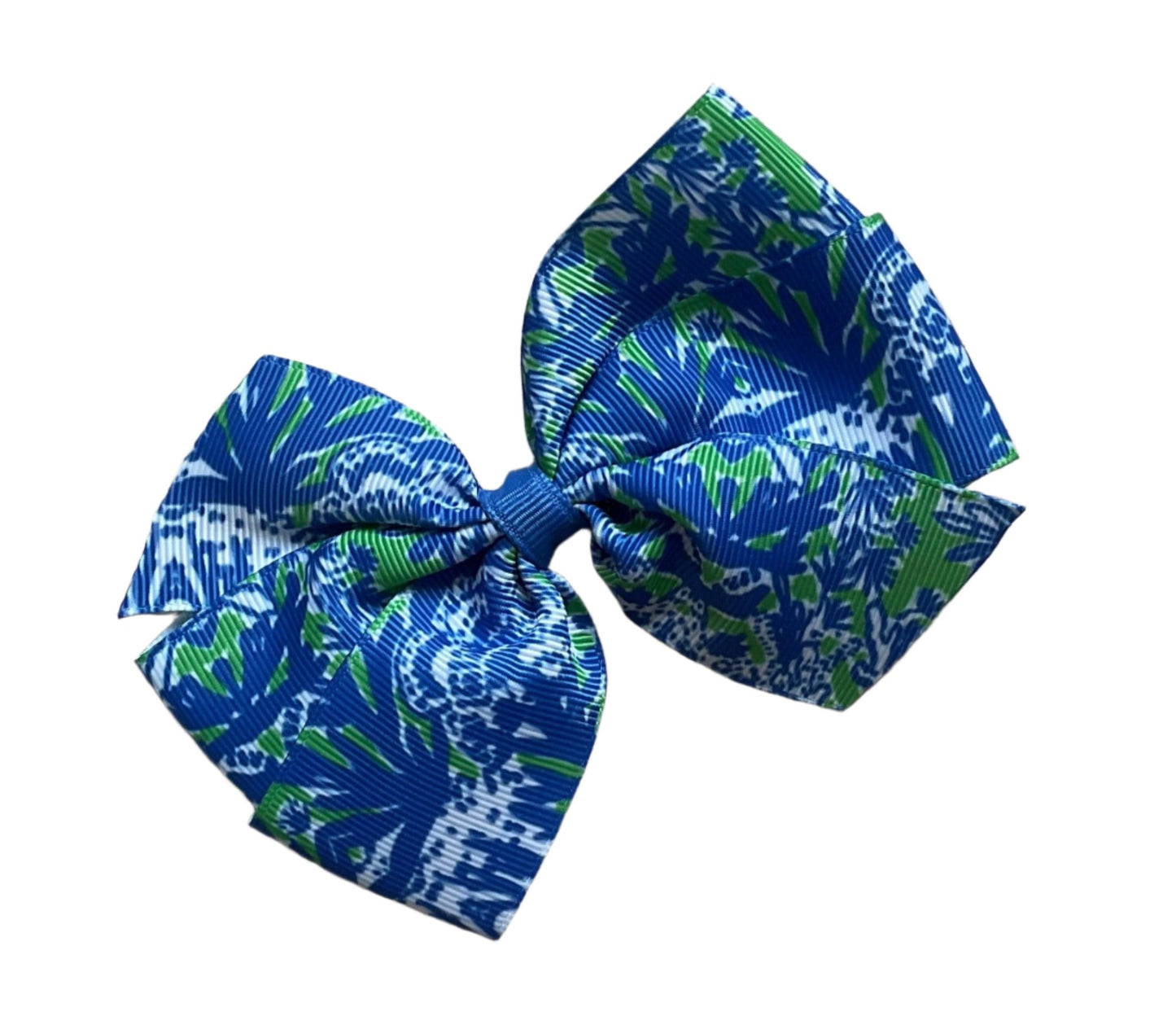 Blue & Green Coral Preppy Hair Bow, Big Fan