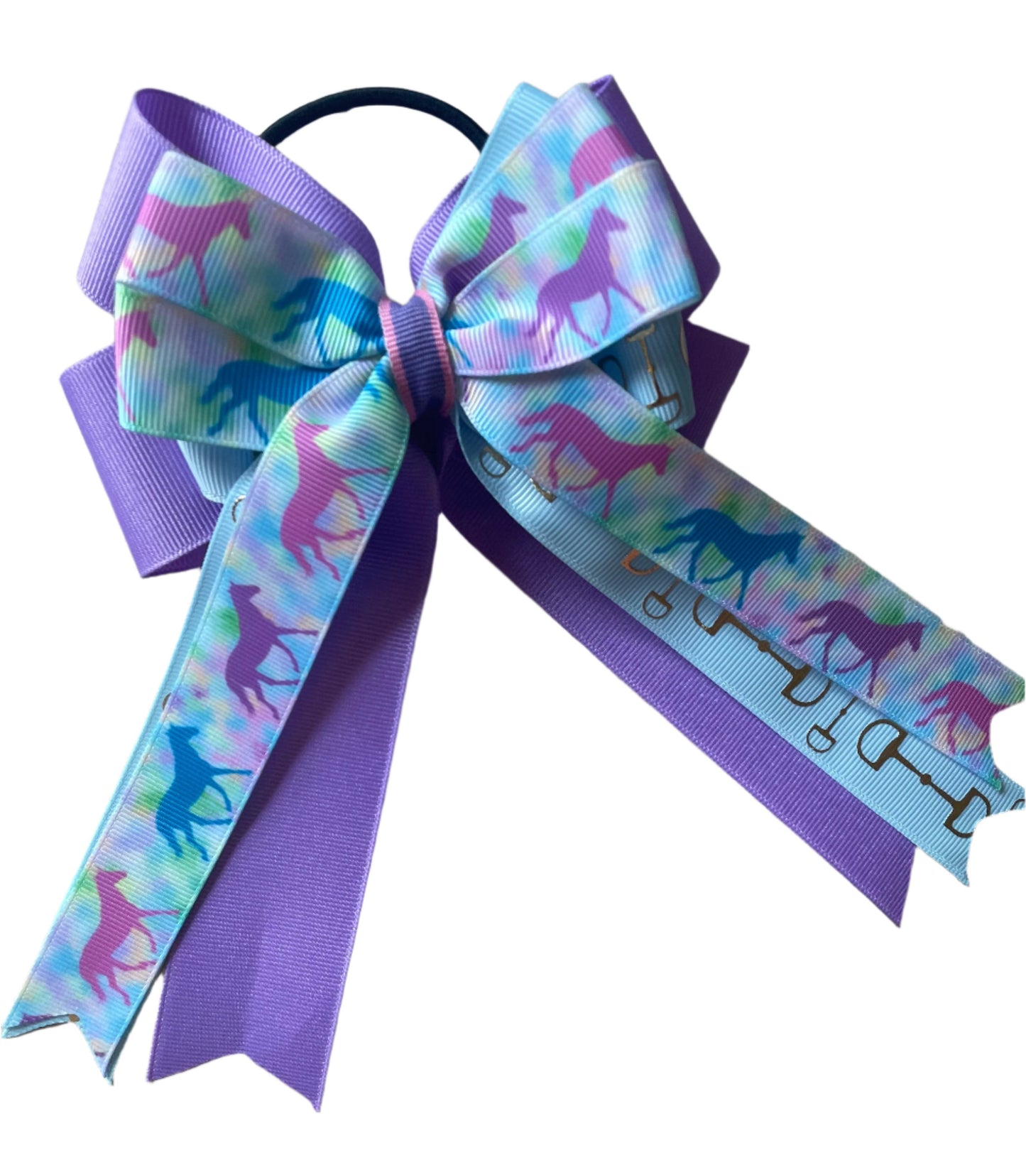 Equestrian Hair Bow, Tails, Horse Show, Purple, Blue