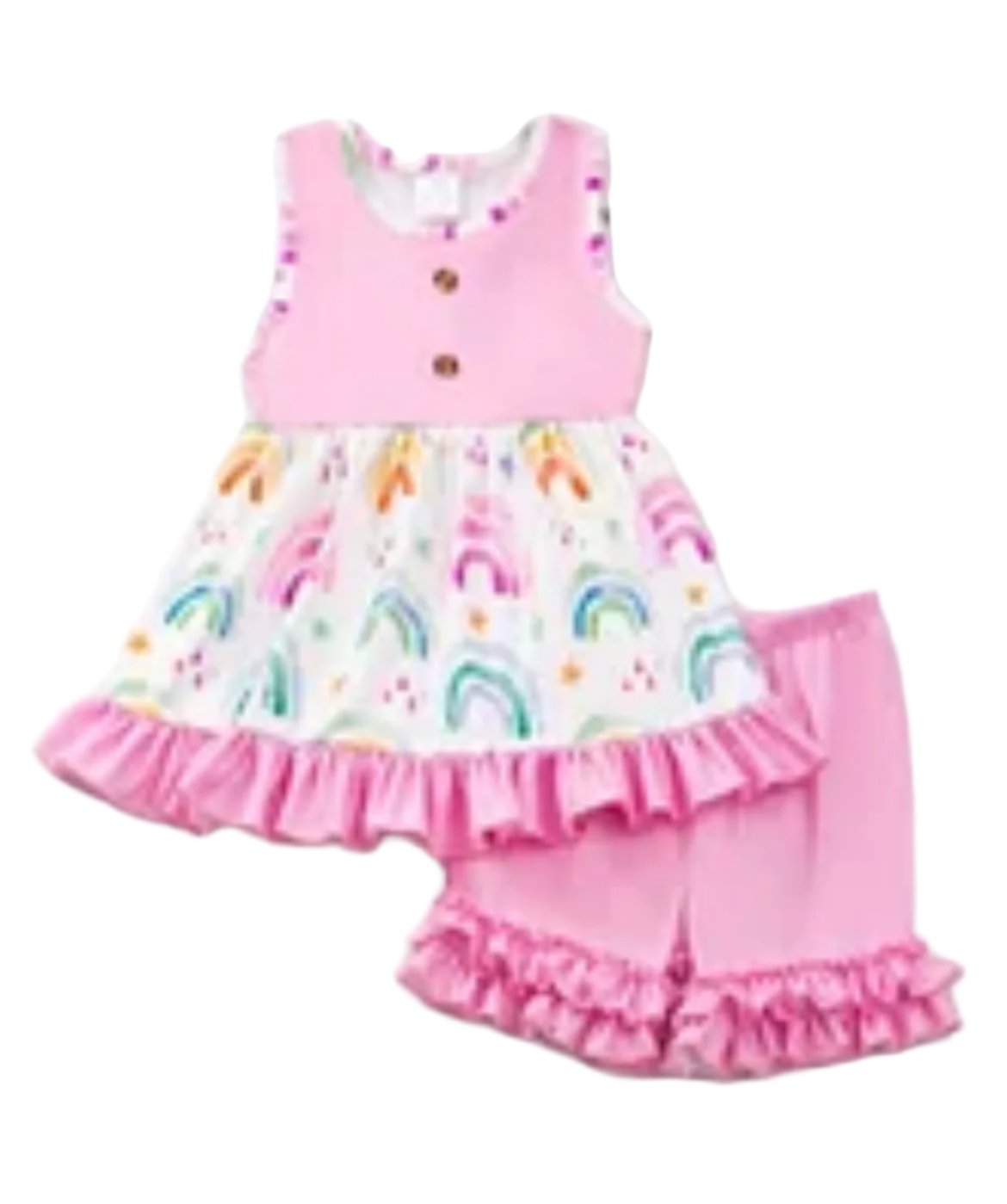 Rainbow Ruffle Short Set, girl's, kids, Pink, Milk Silk / SALE