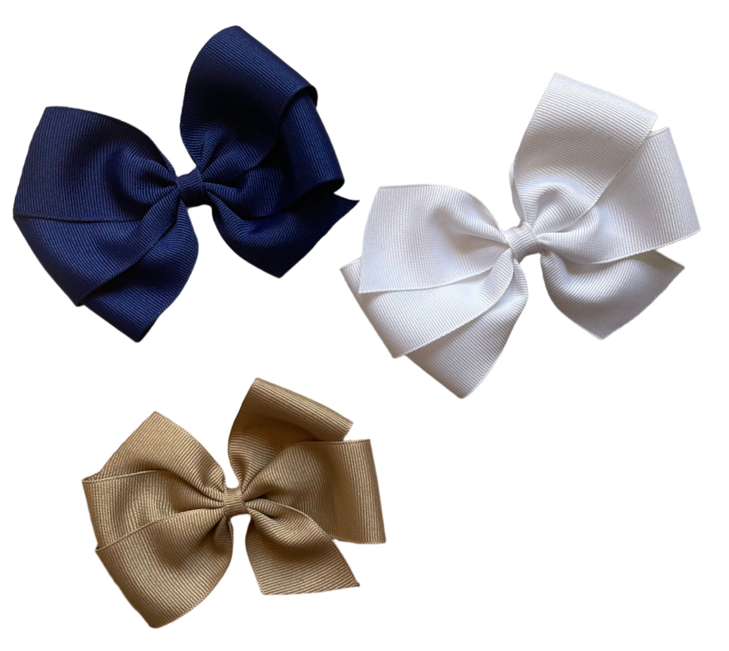 Back to School Hair Bows, Blue, White, Khaki, Tan, Girl, clip
