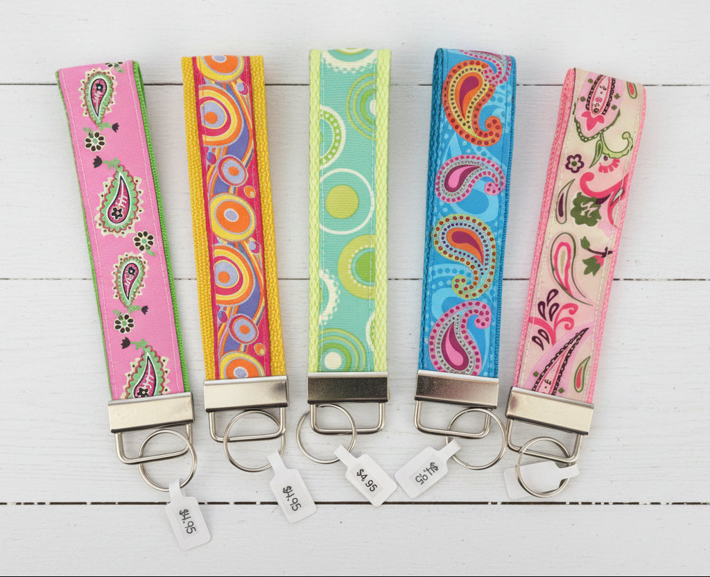 Paisley & Circles Print Key Fobs, wristlet, purse, keychain
