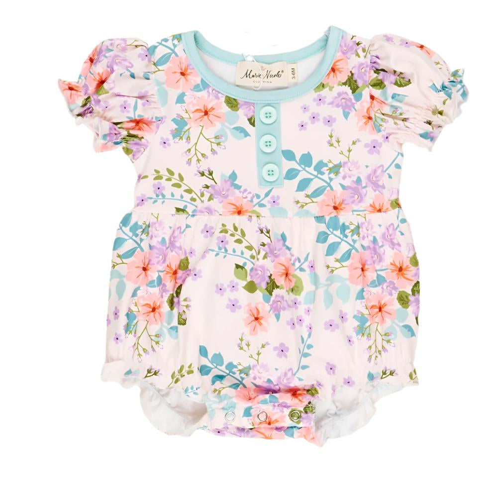 Floral Short Sleeve Romper, girl, baby, onesie - SALE