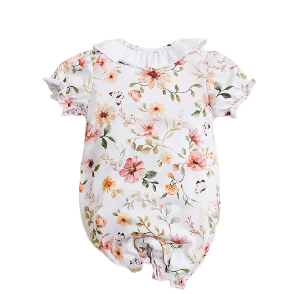 Peach Floral Short Sleeve Romper, girl, baby, onesie
