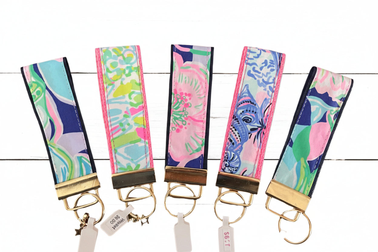 Palm Beach Preppy Print Key Fobs, keychain, inspired, resort, gift