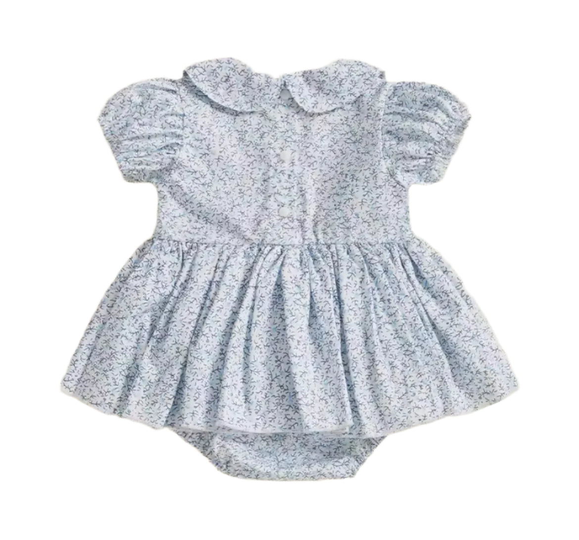 Blue Smocked Embroidered Romper, girl, baby, infant, gift