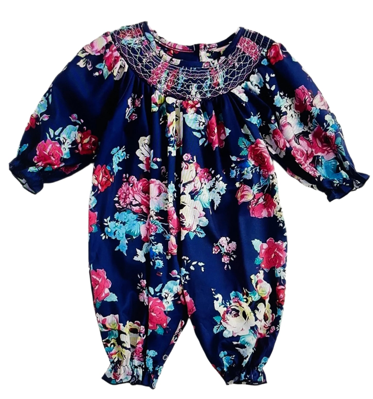 Blue Smocked Floral Girls Dress or Romper, Toddler, Sister Set