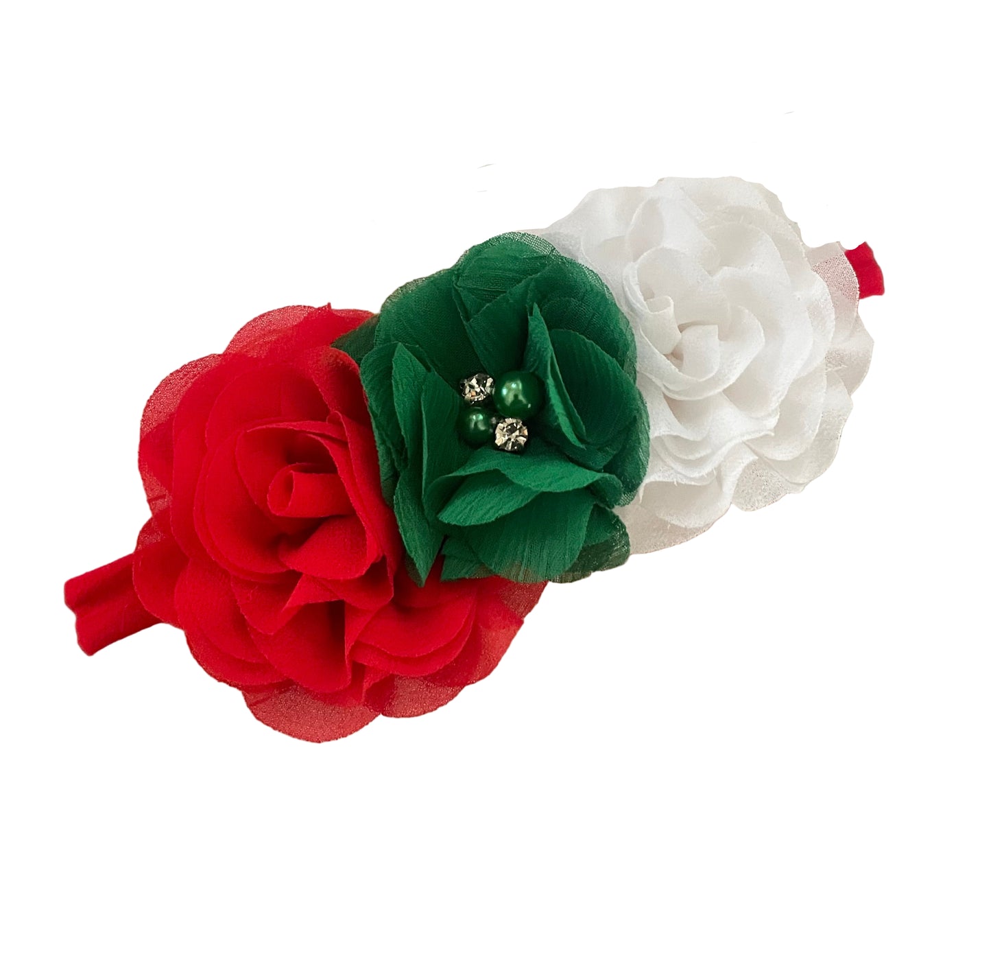 Green, White & Red Flower Nylon Headband, baby, toddler, child