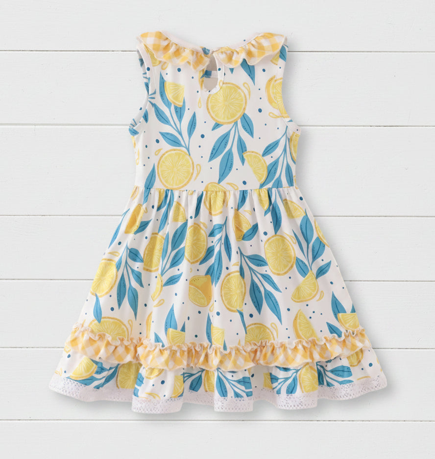 Lemon Twist Twirl Dress, Milk Silk, girl, kids, clothing, Spring