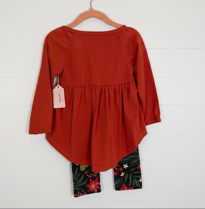 Orange & Olive Flower Outfit, set, leggings, top, Back to School