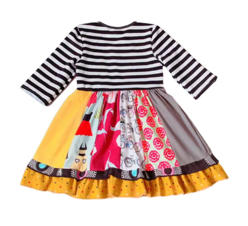 Striped Patchwork Dress, Girl's, kids, apparel