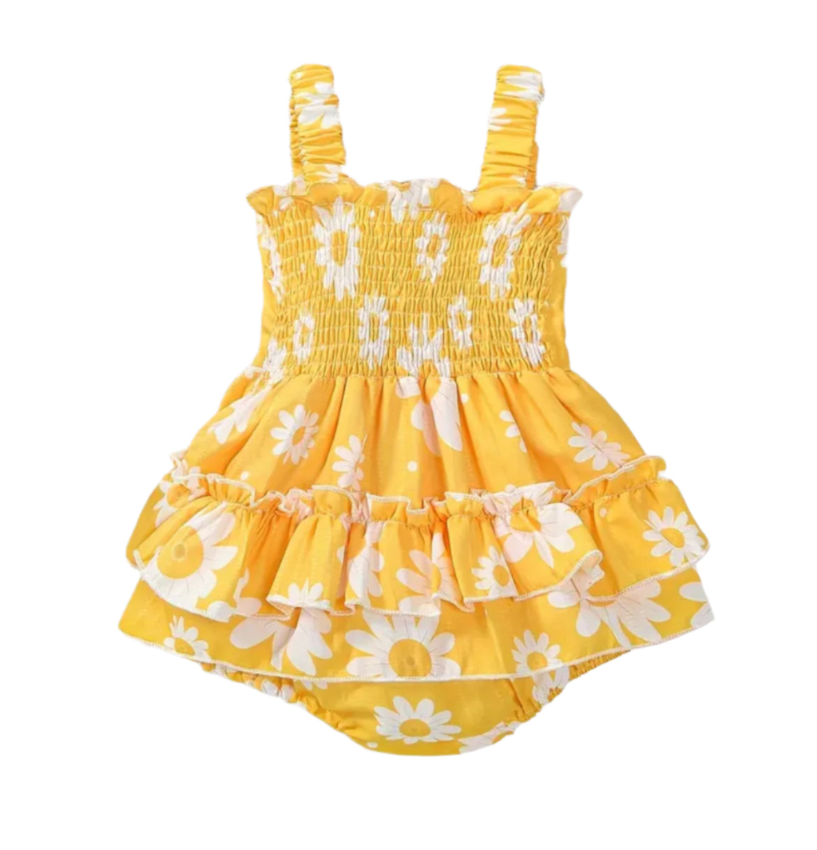 Daisy Print Yellow Ruffle Romper w/Bow, infant, baby, girl
