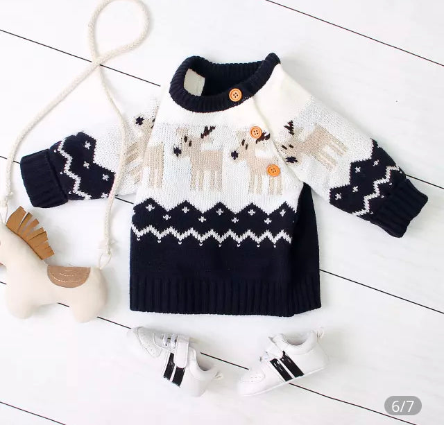Reindeer Unisex Knit Sweater, Blue or Red, kids, top, Winter