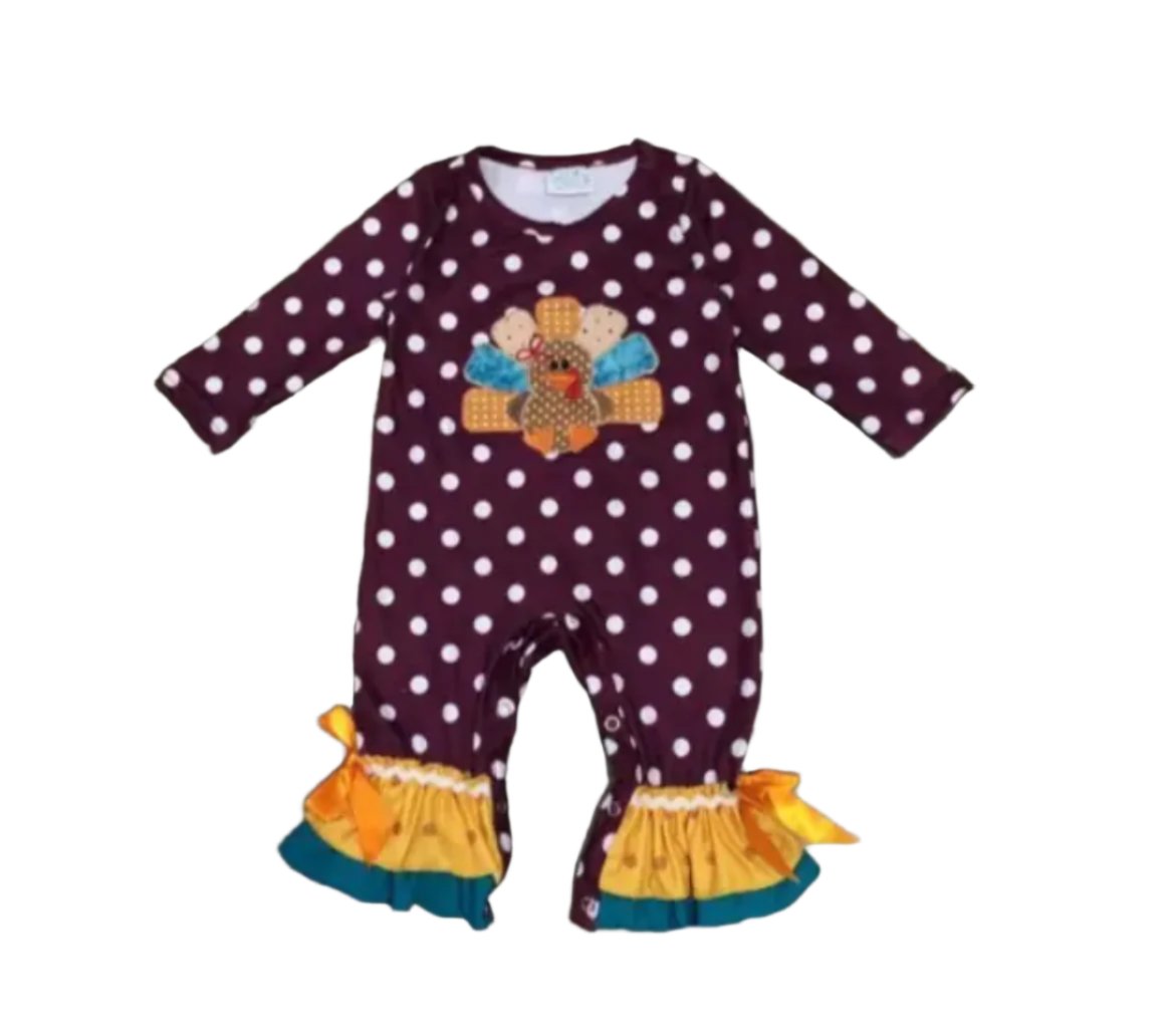 Polka Dot Turkey Boutique Ruffle Romper, Baby, girl, Infant, Fall