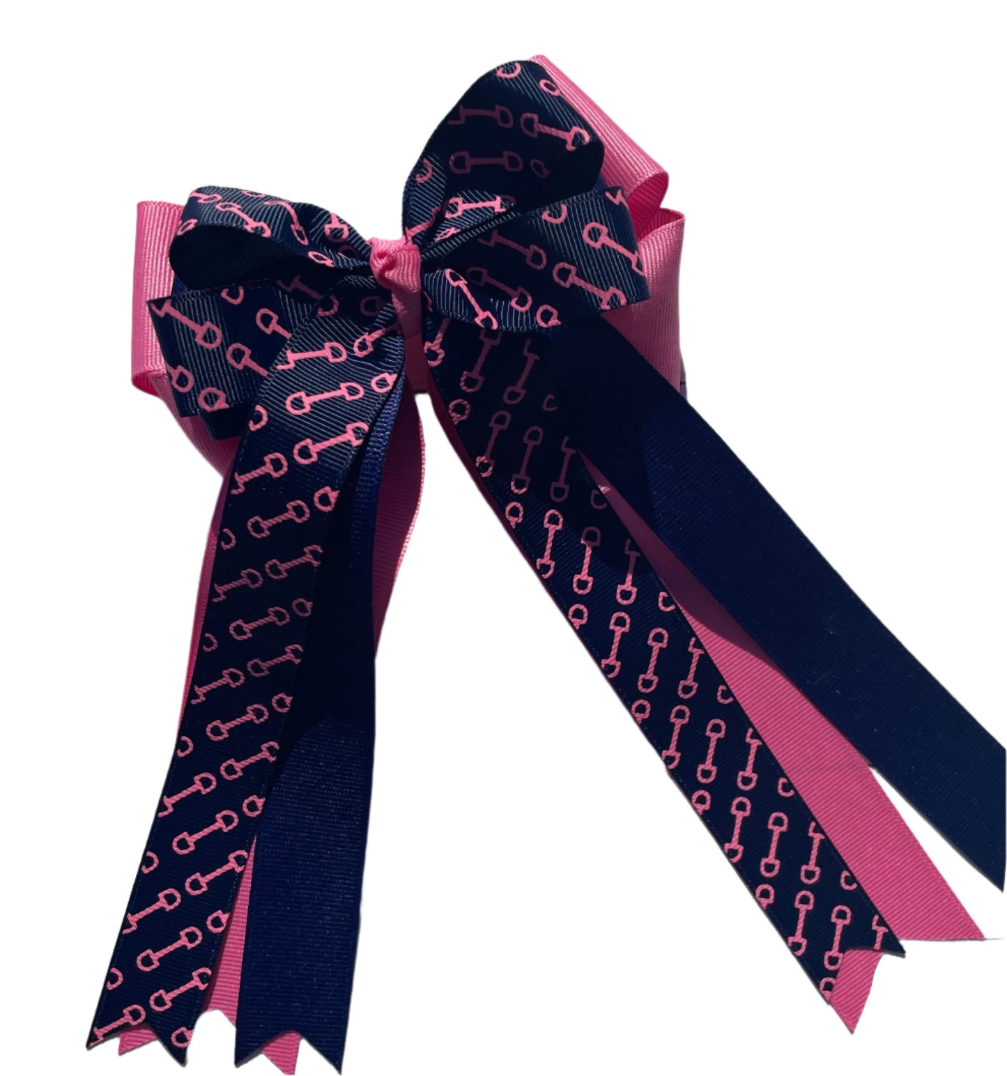 Equestrian Hair Bow, Tails, Horse Show, Navy Blue, Pink