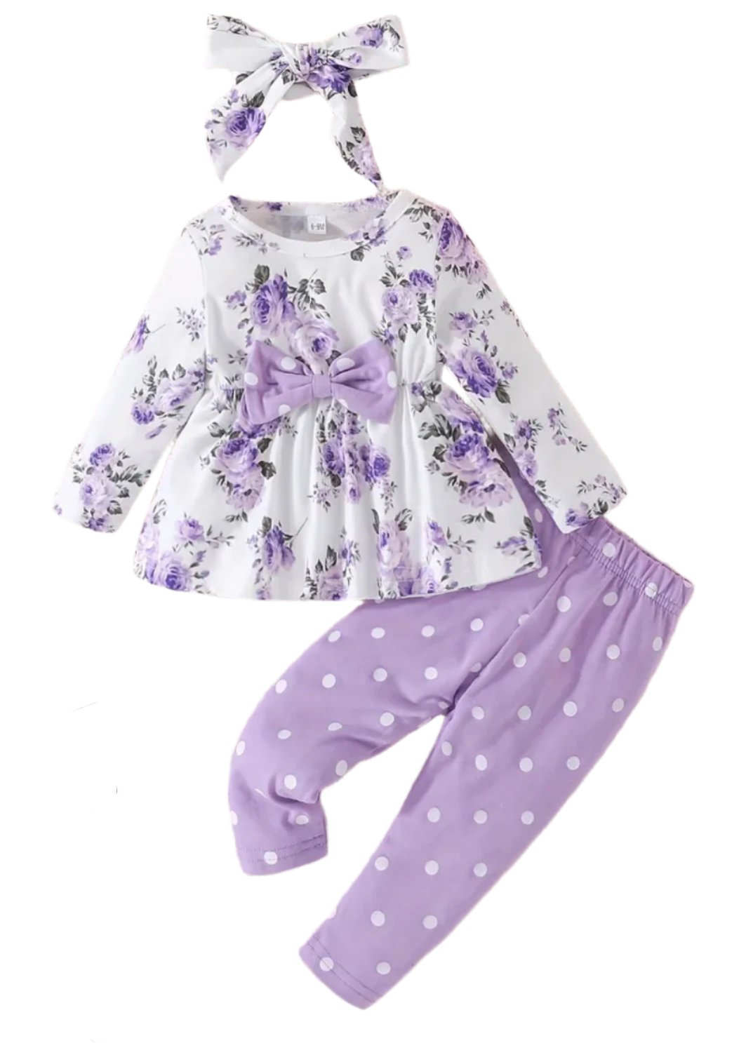 Purple Flower & Polka Dot Outfit, set, leggings, top, girl, baby, toddler
