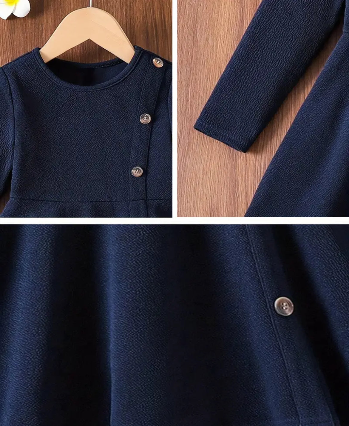 Navy Blue Long Sleeve Dress, girl, kids, holiday