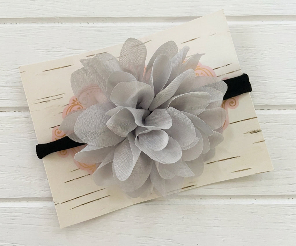 Silver Gray Flower Nylon Headband, baby, toddler, child