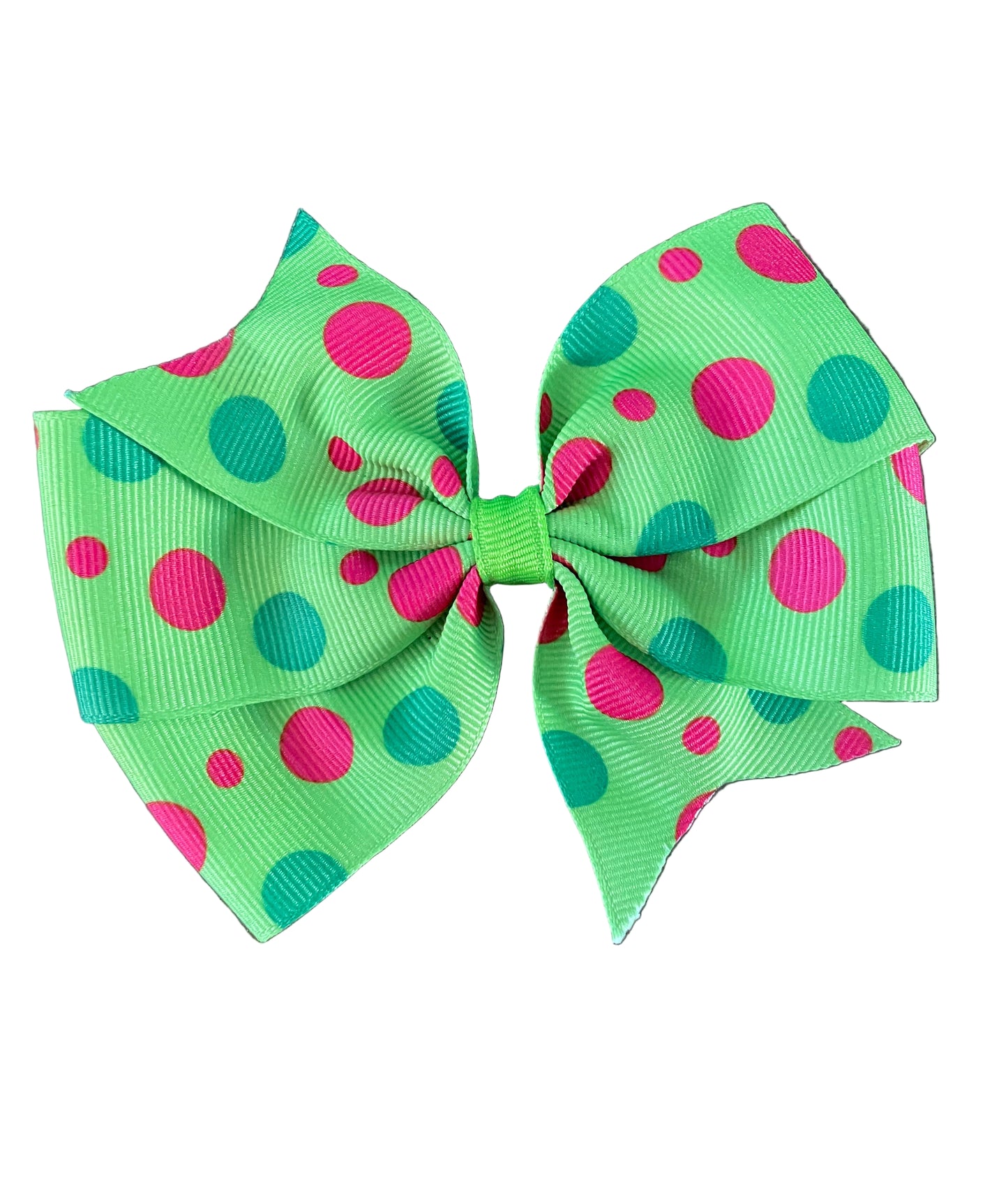 Green & Hot Pink Polka Dot Hair Bow, girl, kids, clip
