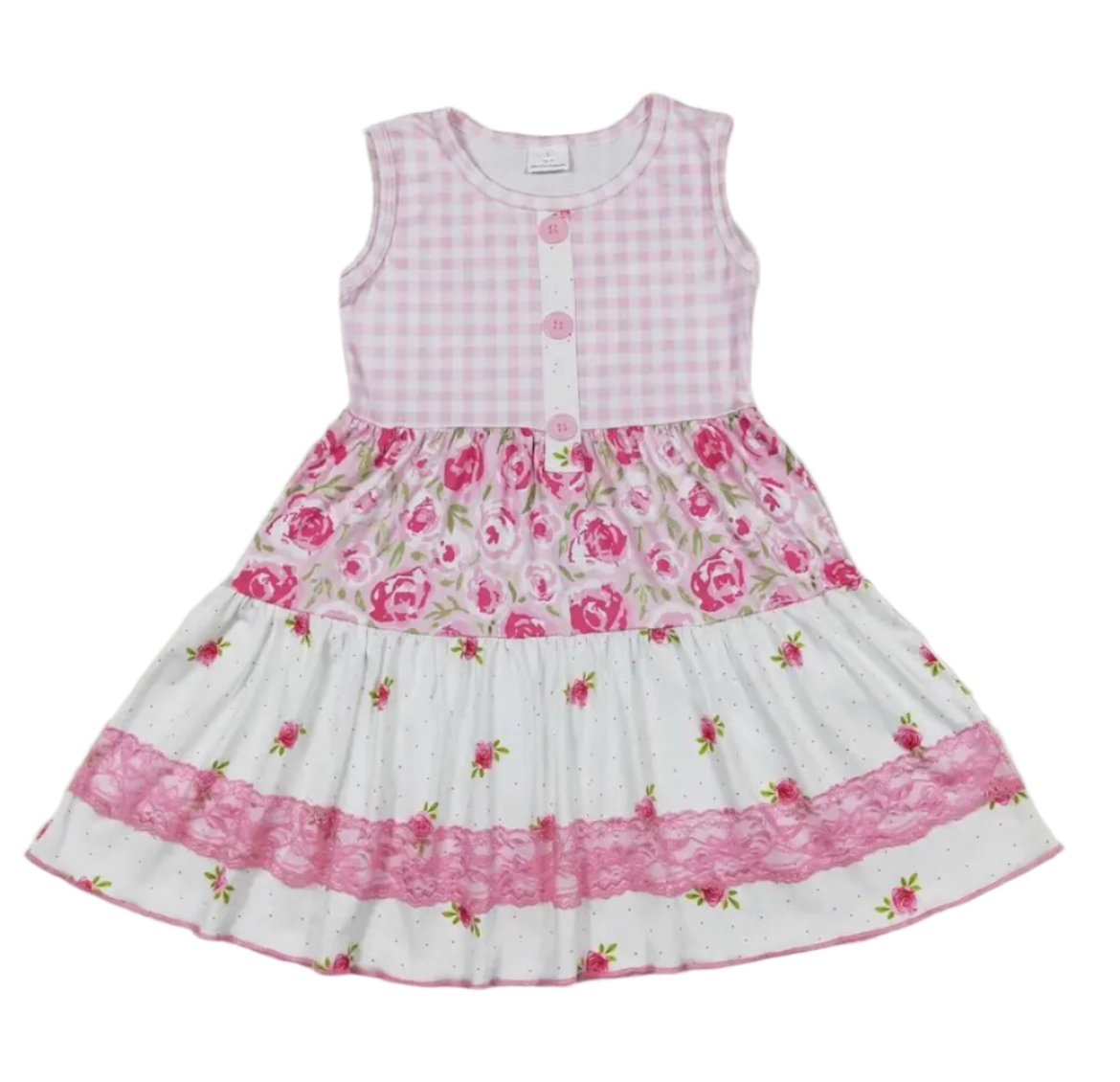 Pink Shabby Rose Girls Twirl Dress, Milk Silk
