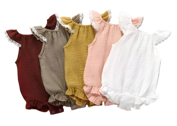 Mustard or Khaki Muslin Romper, Infant, Toddler, baby, girl / SALE