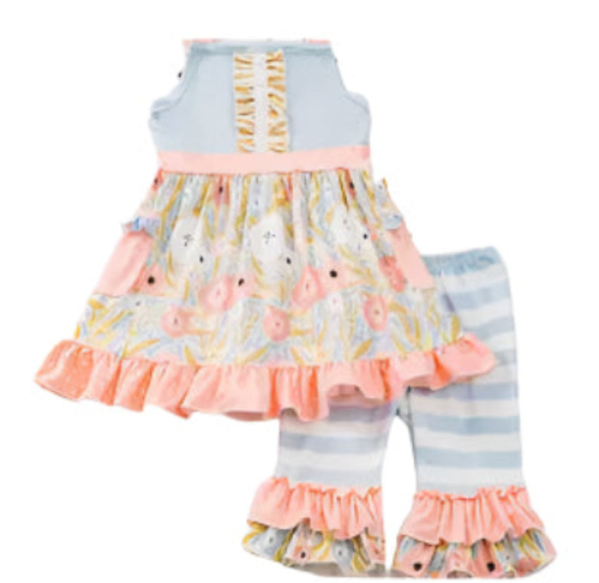 Peach & Gray Flower & Capri Set, Milk Silk, Girl's, Toddler, outfit