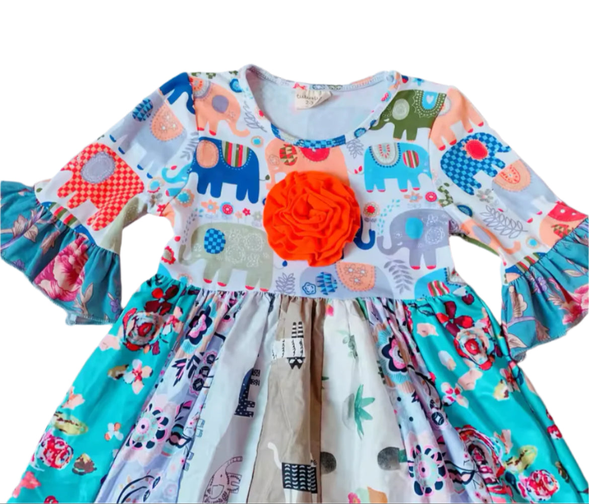 Boutique Elephant Frock Dress, Girl's, kids, apparel, ruffles, Milk Silk