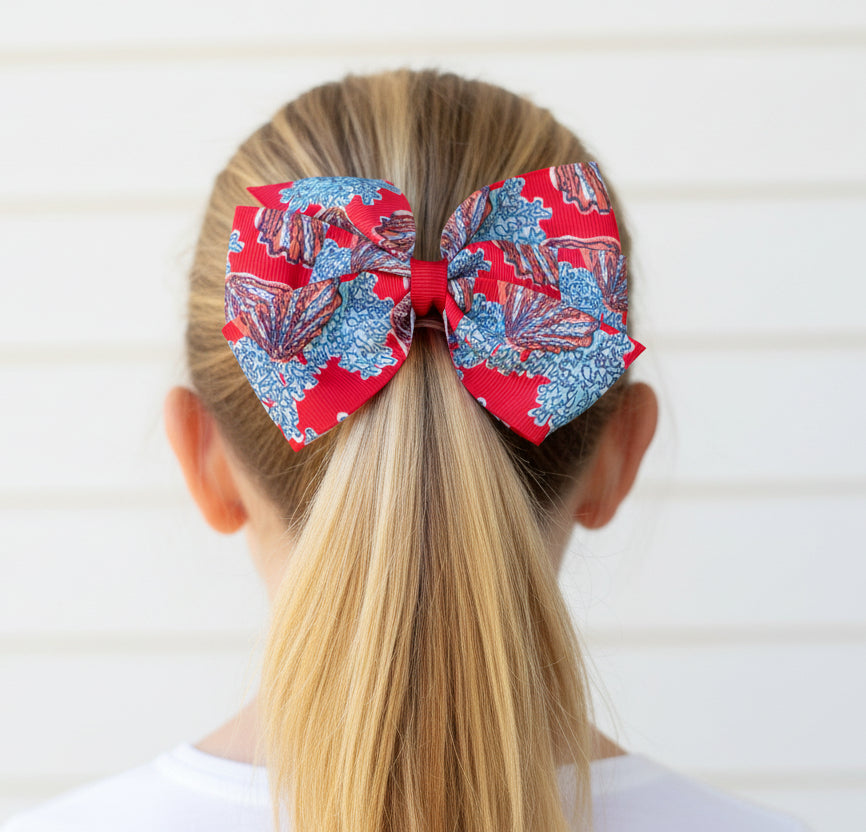 Coral & Shells Hair Bow, girl, clip, beach, gift, Coralina