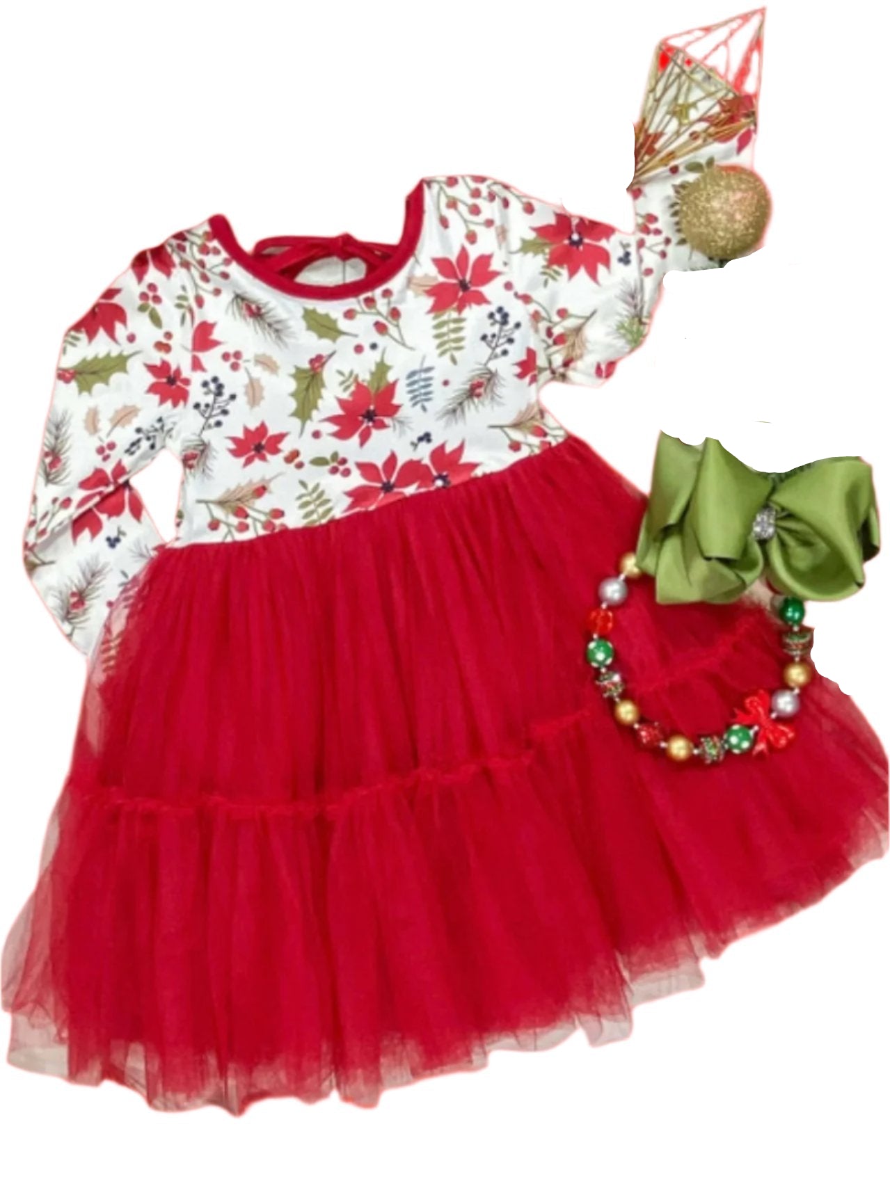 Red Poinsettia Tulle Dress, girl, kids, holiday