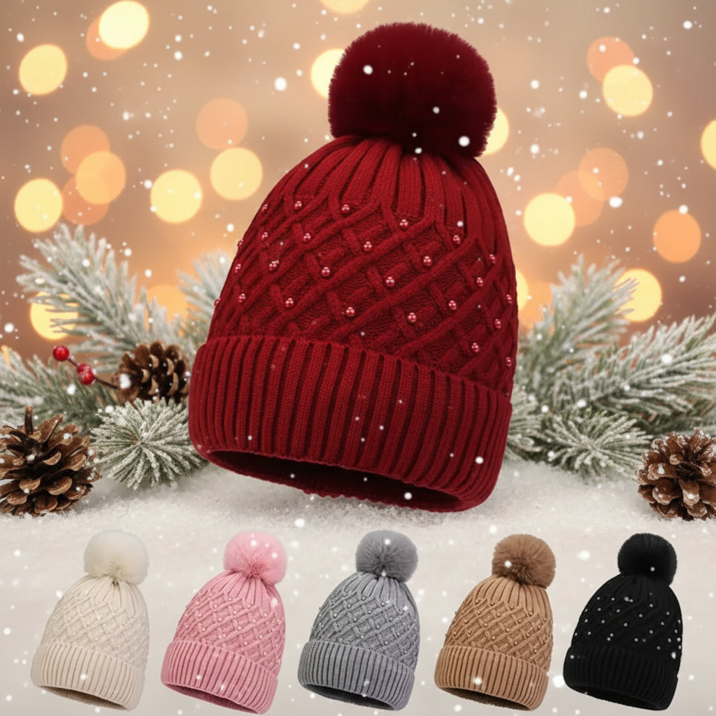 Pearl Accent Hat, Beanie, Winter, Women, girl