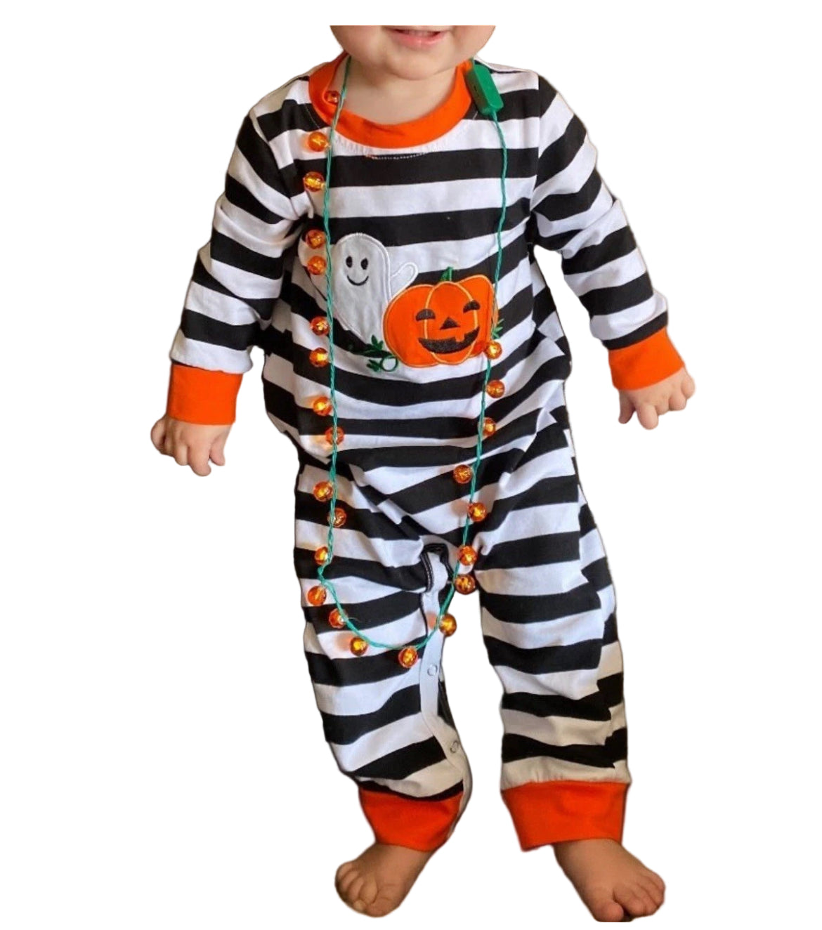 Striped Halloween Romper, Baby, Infant, kids, holiday, unisex