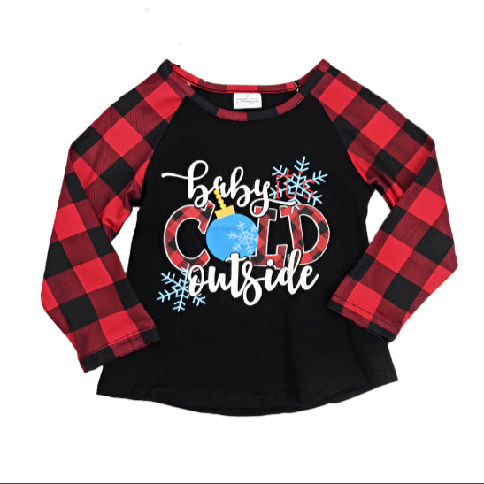 Baby It's Cold Outside Buffalo Plaid Shirt, girl's, Winter