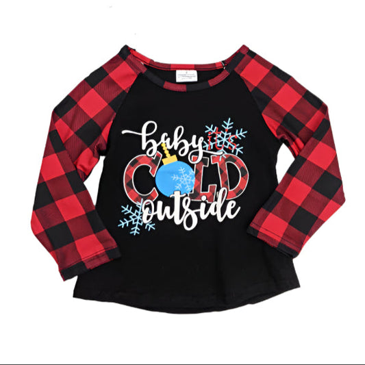 Baby It's Cold Outside Buffalo Plaid Shirt, girl's, Winter