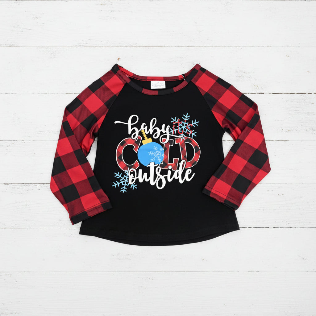 Baby It's Cold Outside Buffalo Plaid Shirt, girl's, Winter