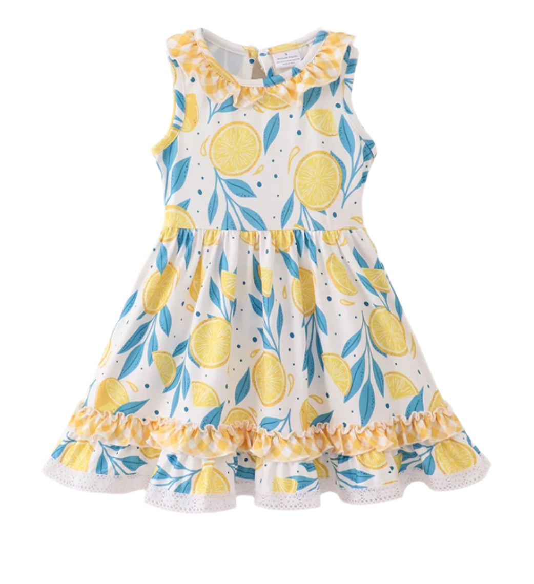 Lemon Twist Twirl Dress, Milk Silk, girl, kids, clothing