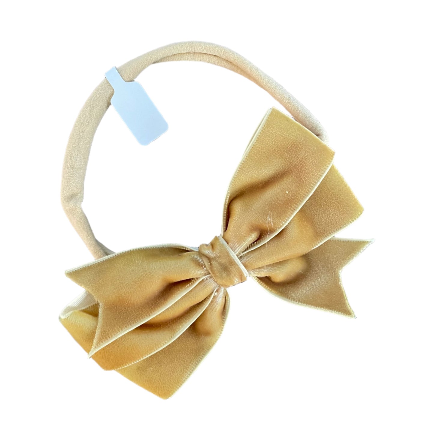 Gold Velvet Hair Bow on Headband, girl, holiday, Christmas, stretch