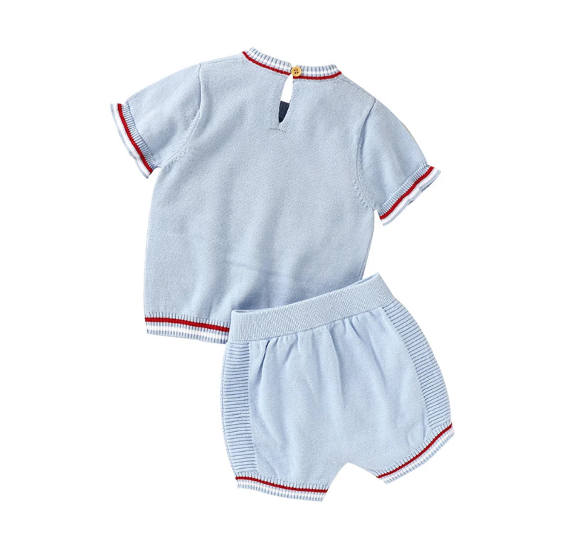 Navy Blue or Light Blue Knit Sailboat Outfit, Short Sleeve, baby