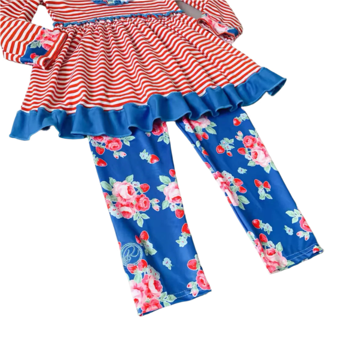 Red & Blue Ruffle Outfit, girl, set, leggings, top, kids
