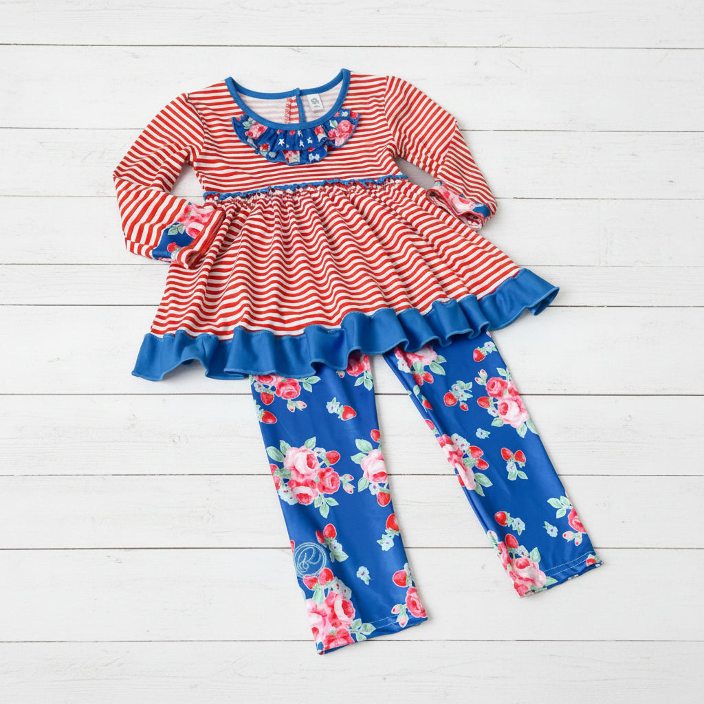 Red & Blue Striped Outfit, girl, set, leggings, top, kids